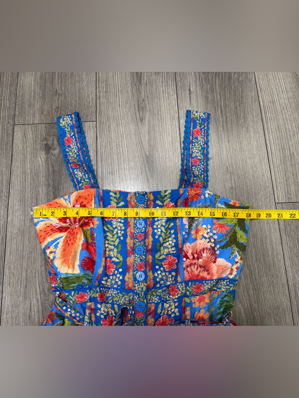 NEW FARM Rio Stitched Garden Floral Belted Linen Blend Romper SZ Large - Picture 9 of 10